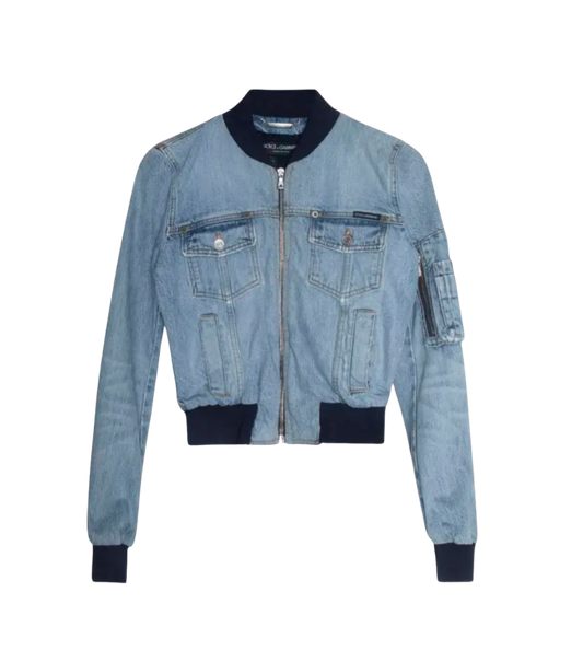 Dolce & Gabbana Cropped Denim Bomber Jacket