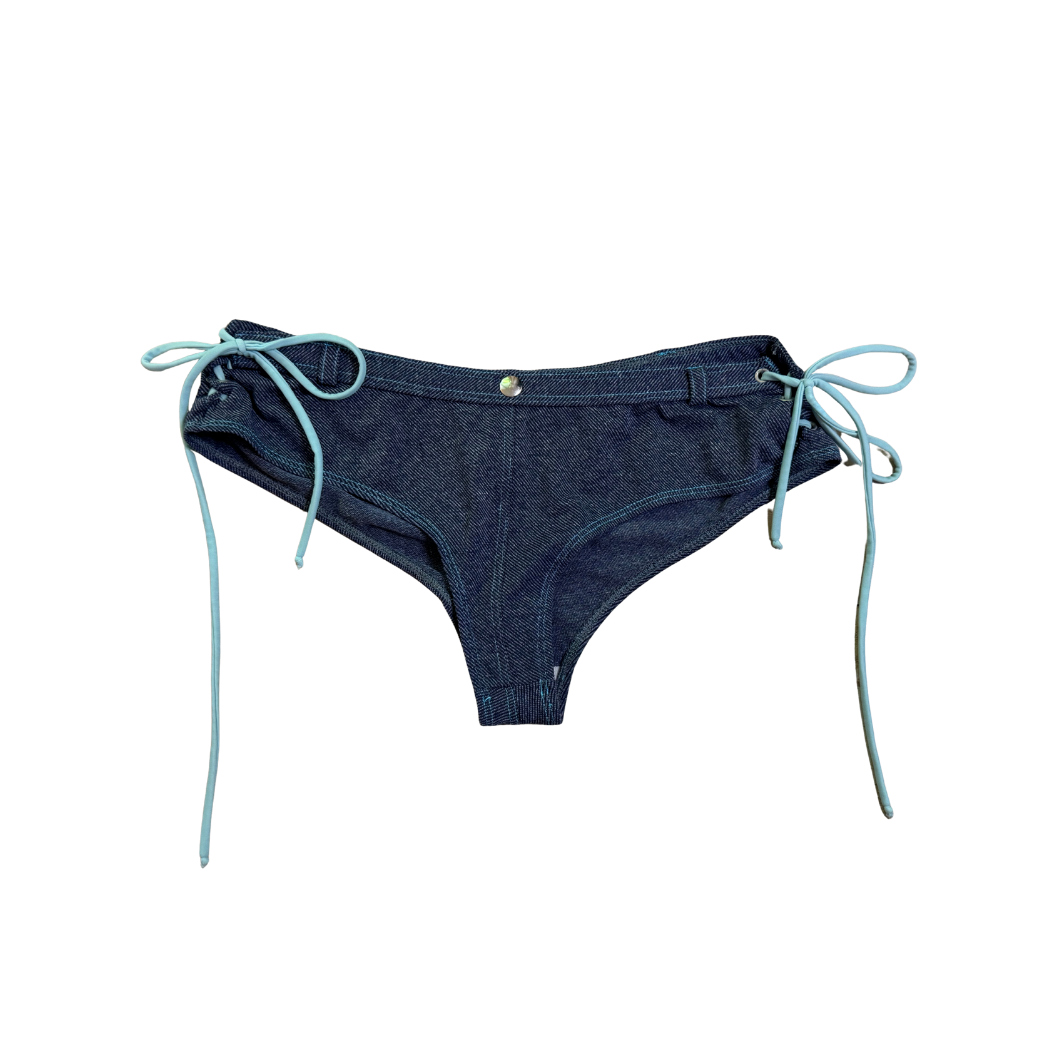Dolce & Gabbana Micro Mini Lace Up Denim Printed Swim Shorts