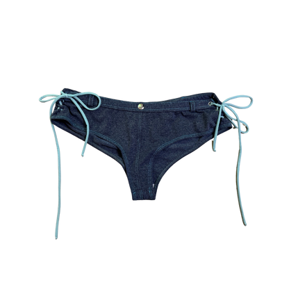 Dolce & Gabbana Micro Mini Lace Up Denim Printed Swim Shorts