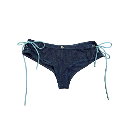 Dolce & Gabbana Micro Mini Lace Up Denim Printed Swim Shorts
