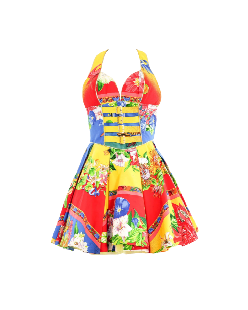 Versus Gianni Versace Floral Halter Mini Dress