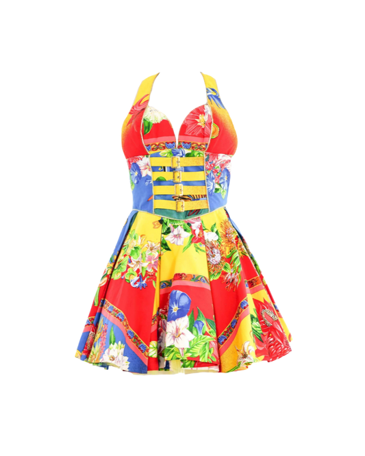 Versus Gianni Versace Floral Halter Mini Dress