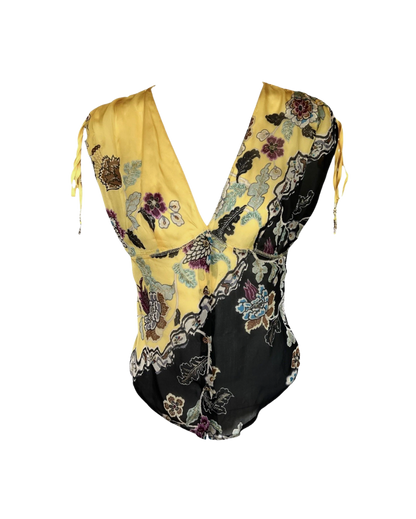 Roberto Cavalli Yellow Chinoiserie Top