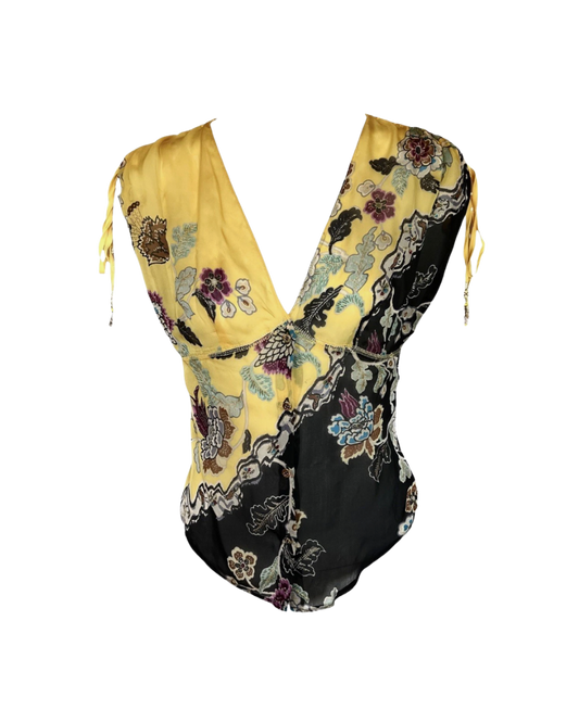 Roberto Cavalli Yellow Chinoiserie Top