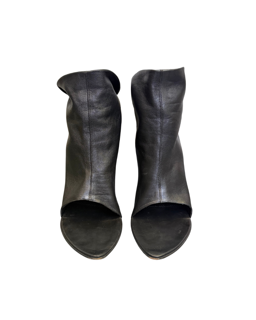 Plein Sud Black Leather Open Toe Short Boots