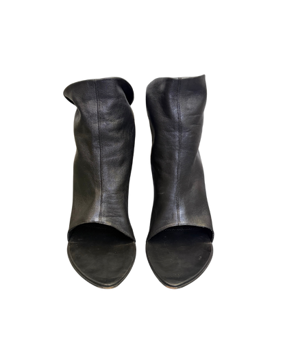 Plein Sud Black Leather Open Toe Short Boots