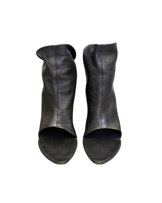 Plein Sud Black Leather Open Toe Short Boots