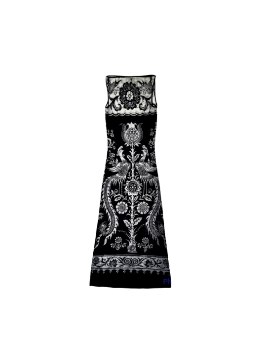 Vivienne Tam Peacock Birds Batik Powernet Maxi Dress
