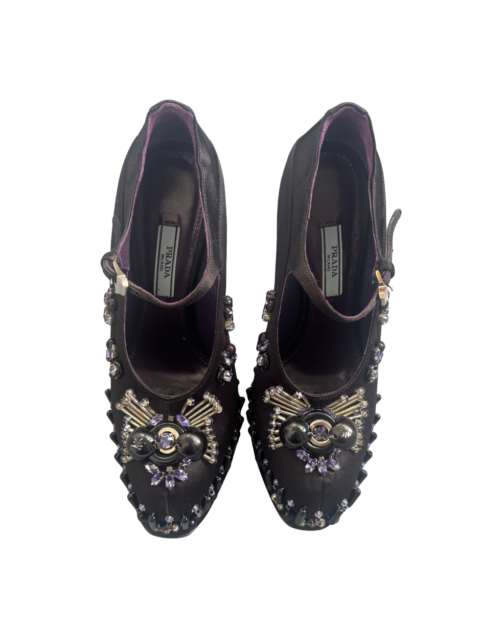 Prada Platform Satin Beaded Heels