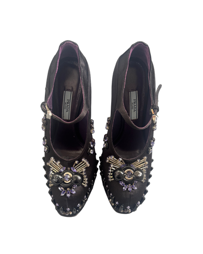 Prada Platform Satin Beaded Heels