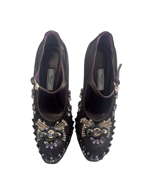Prada Platform Satin Beaded Heels