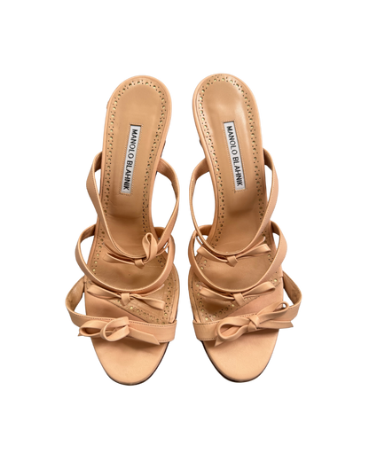 Manolo Blahnik Nude Pink Bow Sandal Heels