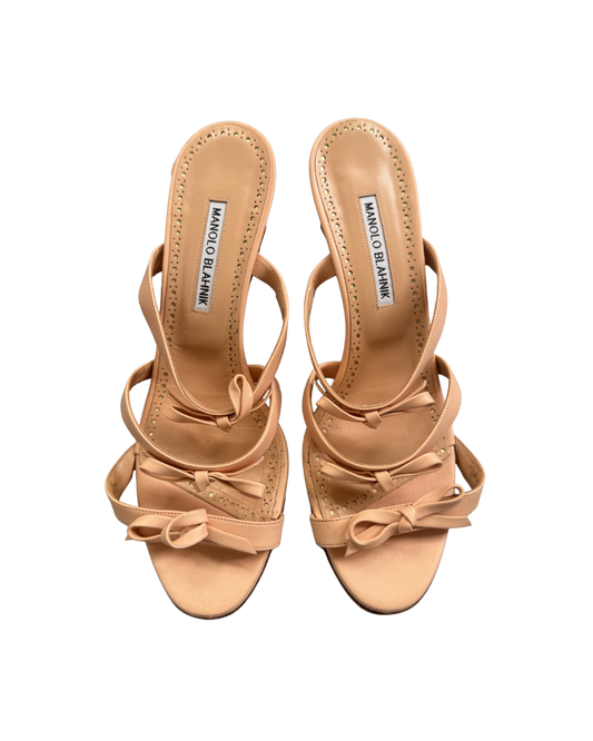 Manolo Blahnik Nude Pink Bow Sandal Heels