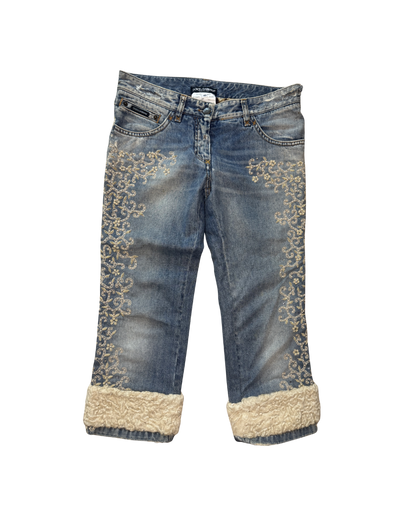 Dolce & Gabbana Shearling Trimmed Denim Capri Jeans
