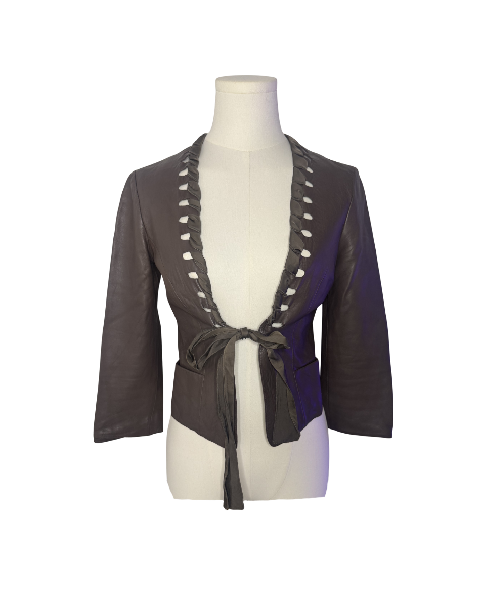 Giorgio Armani Green Leather Tie Jacket
