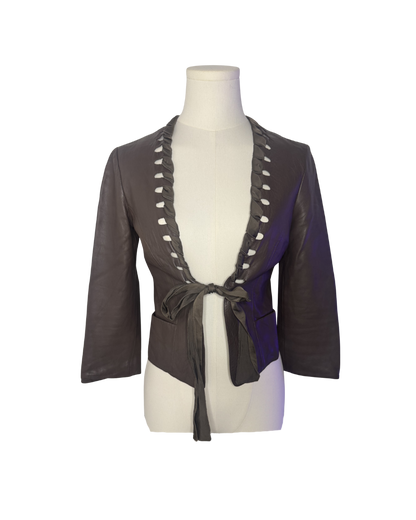 Giorgio Armani Green Leather Tie Jacket