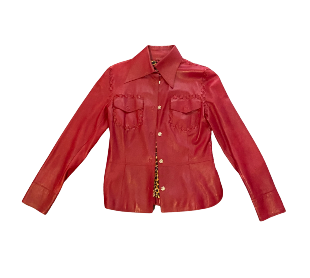 Dolce & Gabbana Red Leather Lace Up Detailed Jacket