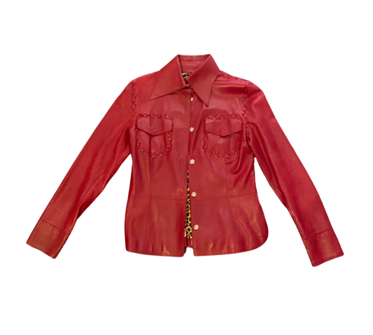 Dolce & Gabbana Red Leather Lace Up Detailed Jacket