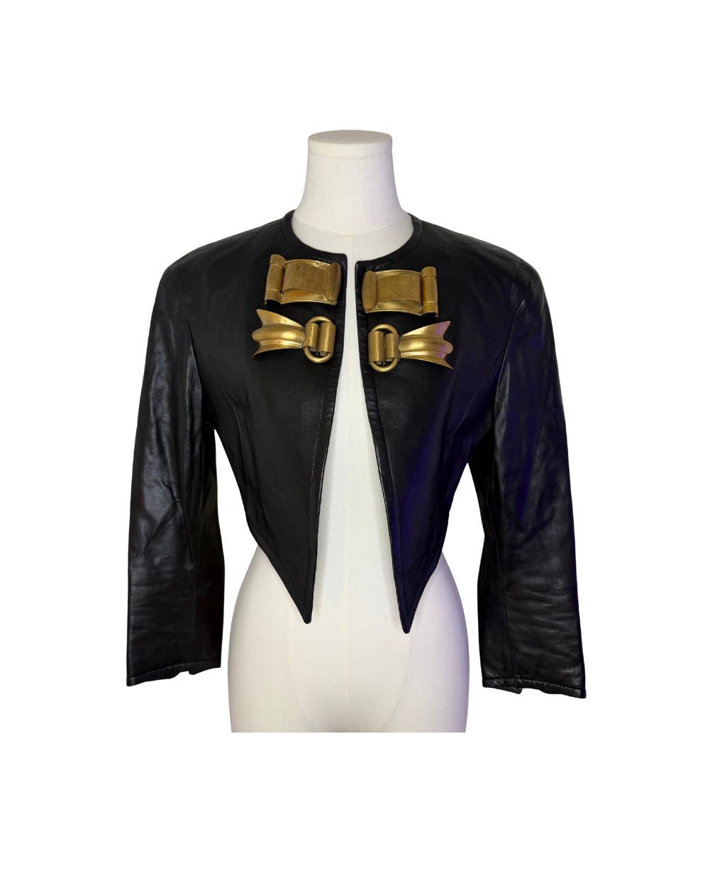 Gianfranco Ferre Cropped Black Leather Jacket