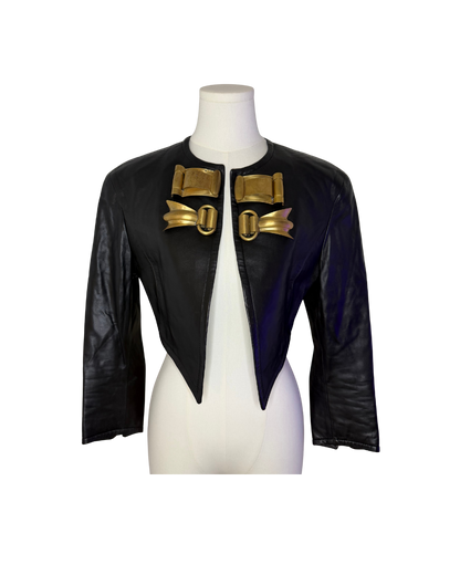 Gianfranco Ferre Cropped Black Leather Jacket