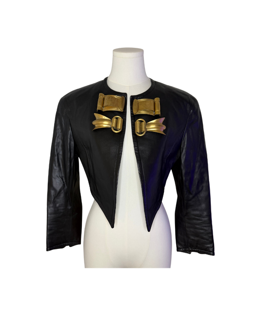 Gianfranco Ferre Cropped Black Leather Jacket