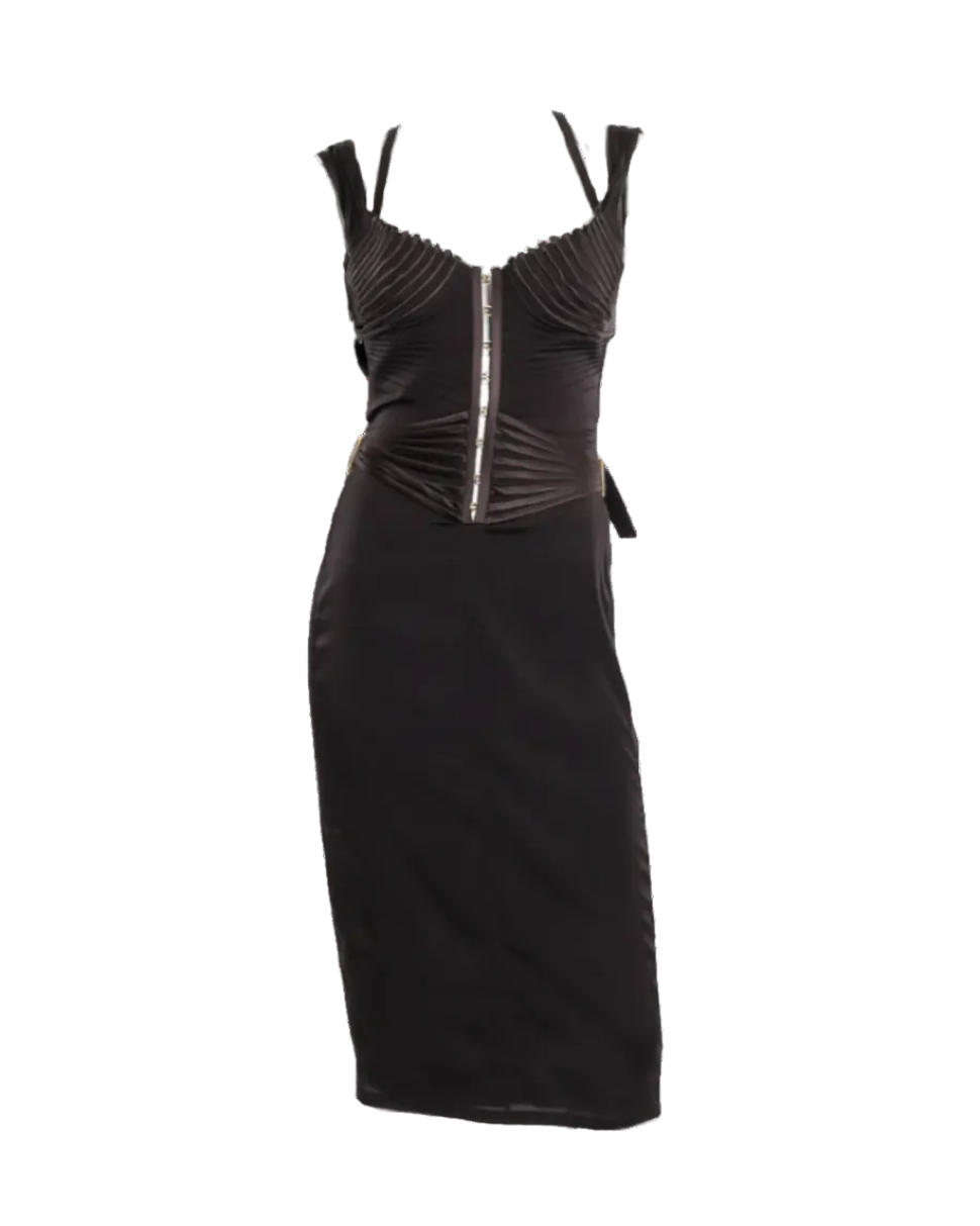 Gucci by Tom Ford Chocolate Brown Silk Corset Dress