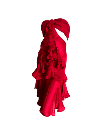 Yves Saint Laurent Strapless Red Ruffle Dress