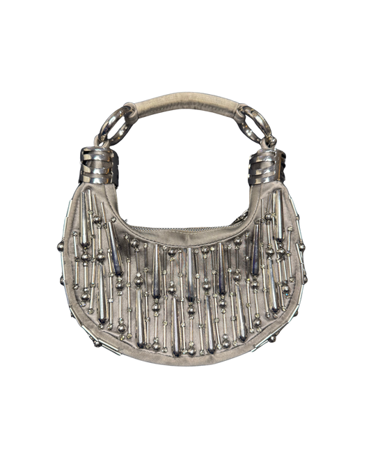 Chloé Grey Satin Silver Beaded Bracelet Bag
