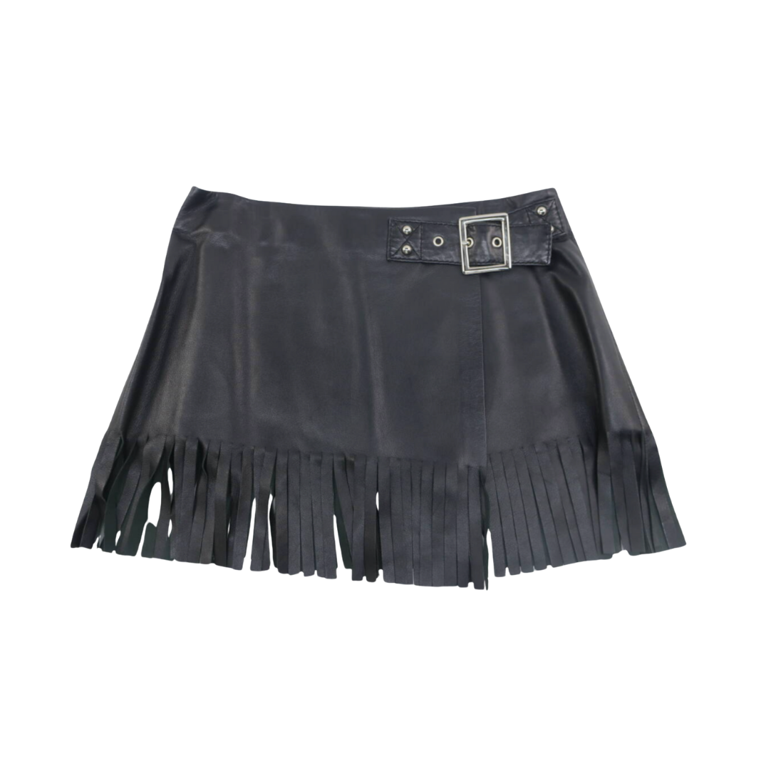 Dolce & Gabbana Black Leather Fringe Mini Skirt