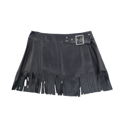 Dolce & Gabbana Black Leather Fringe Mini Skirt