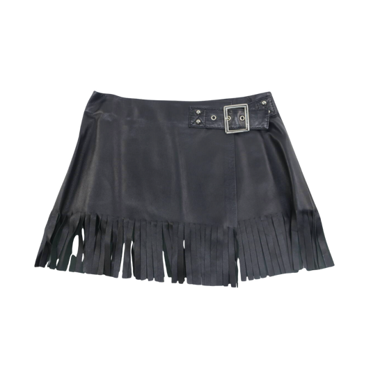 Dolce & Gabbana Black Leather Fringe Mini Skirt