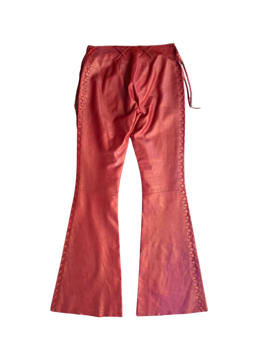 Dolce & Gabbana Red Leather Lace Up Detailed Pants