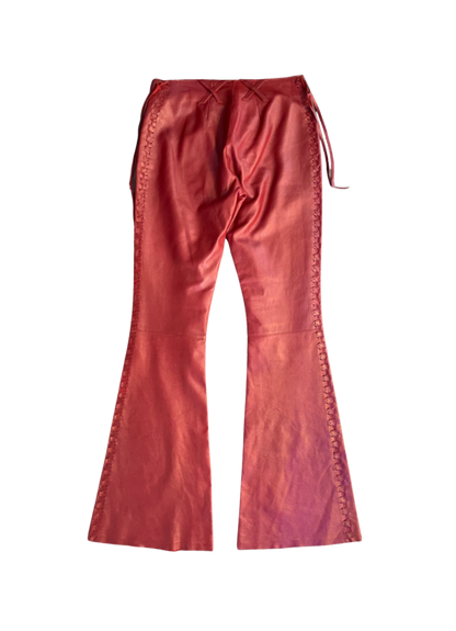 Dolce & Gabbana Red Leather Lace Up Detailed Pants