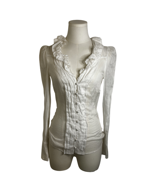 Gucci White Ruffle Button-Up Shirt