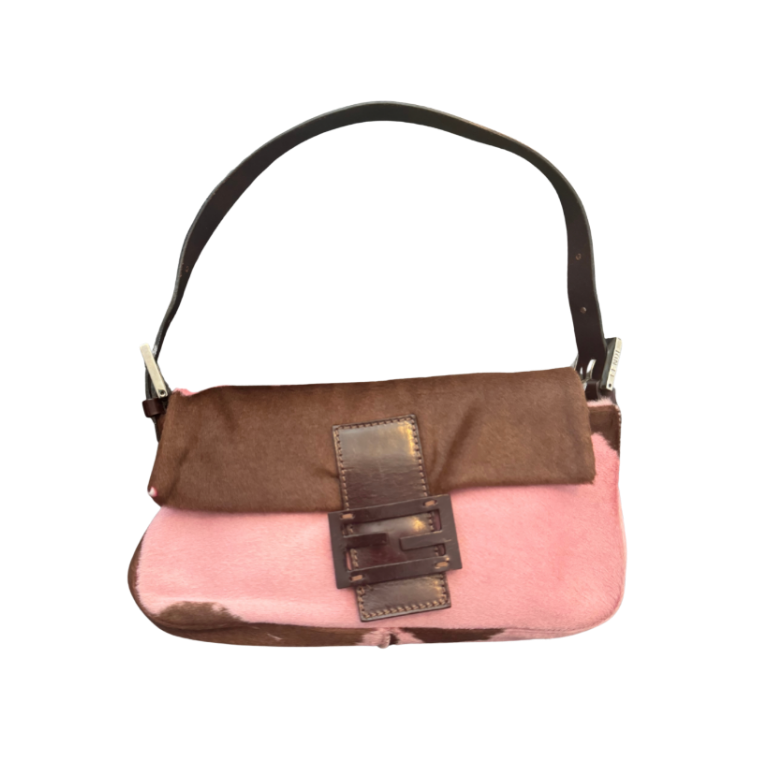 Fendi Pink/Brown Pony Hair Baguette Bag