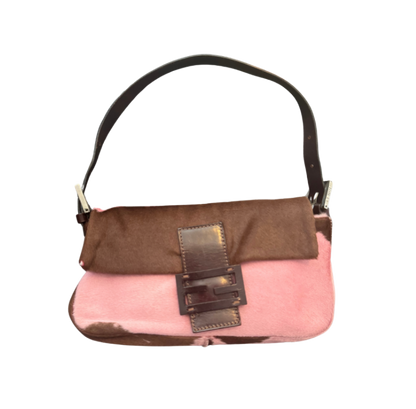 Fendi Pink/Brown Pony Hair Baguette Bag