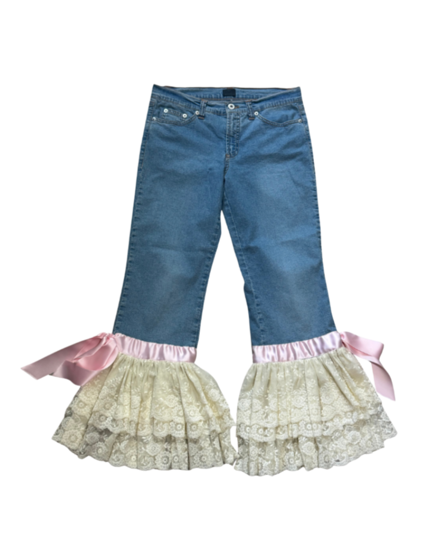 Dolce & Gabbana Lace Ruffle Denim Pants