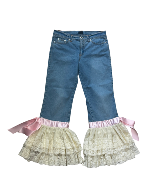 Dolce & Gabbana Lace Ruffle Denim Pants