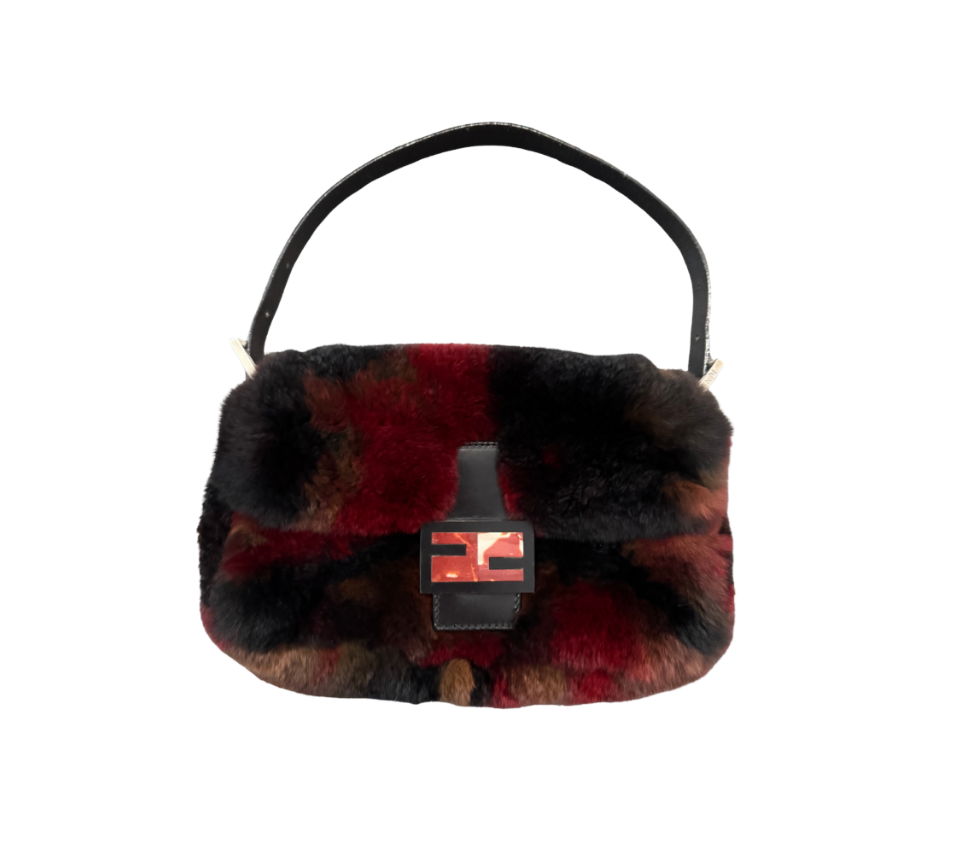 Fendi Red Tie Dye Rabbit Fur Baguette Bag