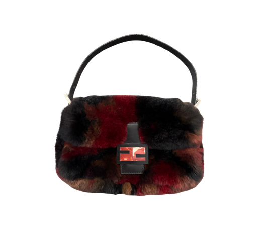 Fendi Red Tie Dye Rabbit Fur Baguette Bag