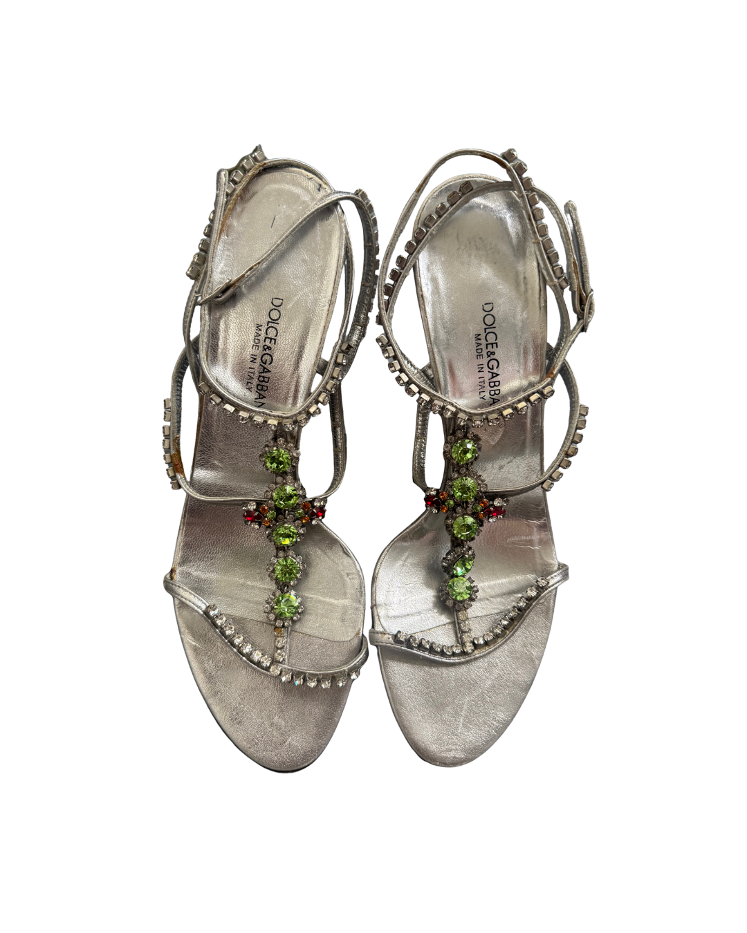 Dolce & Gabbana Silver Rhinestone Strappy Heels