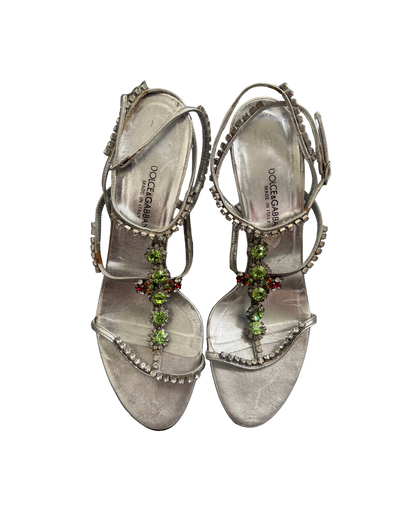 Dolce & Gabbana Silver Rhinestone Strappy Heels