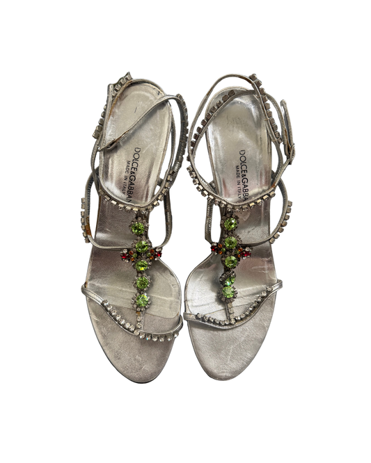 Dolce & Gabbana Silver Rhinestone Strappy Heels