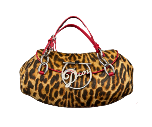 Christian Dior by John Galliano Leopard Pony Hair Diva Flap Bag