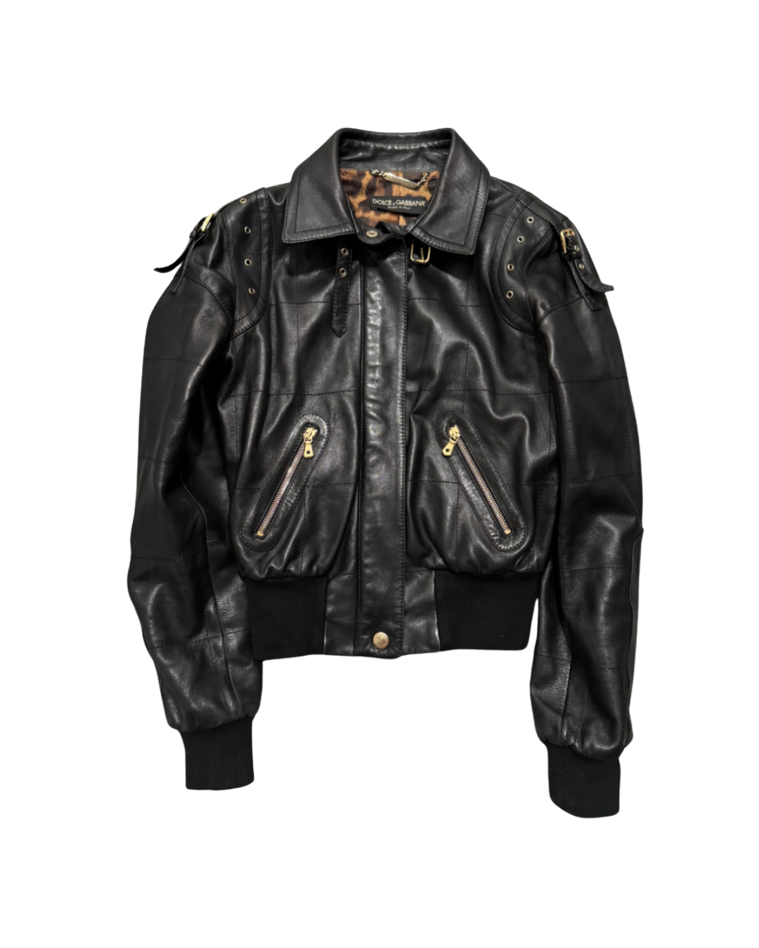 Dolce & Gabbana Black Leather Bomber Jacket