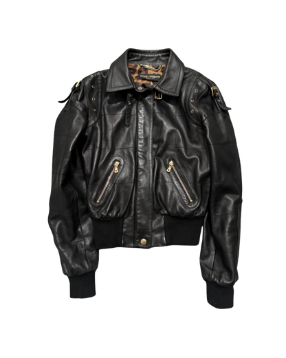 Dolce & Gabbana Black Leather Bomber Jacket