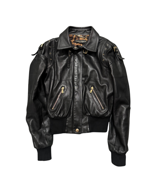 Dolce & Gabbana Black Leather Bomber Jacket