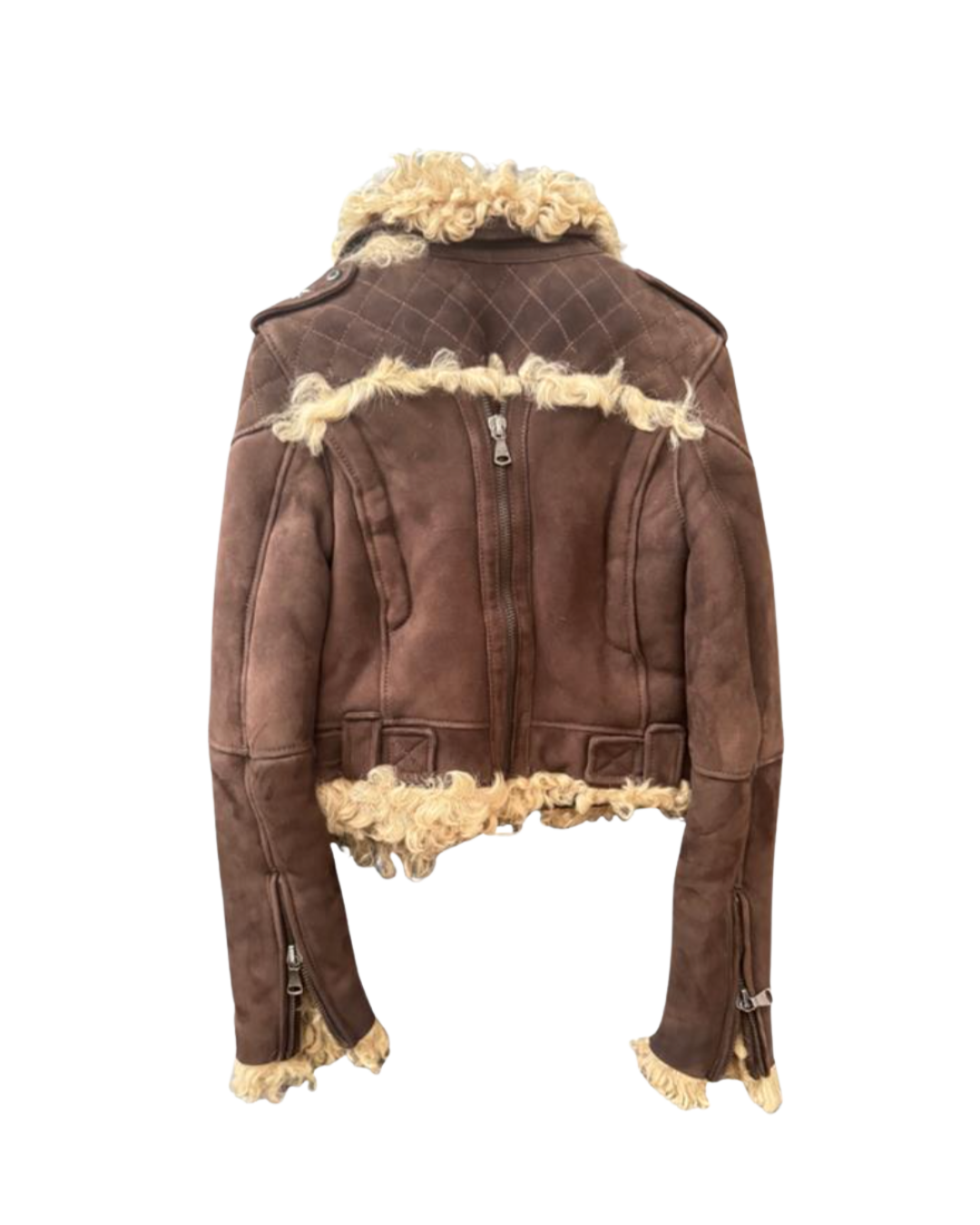 Dolce & Gabbana Fur Lined Brown Suede Moto Jacket