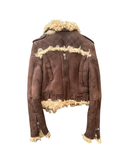 Dolce & Gabbana Fur Lined Brown Suede Moto Jacket