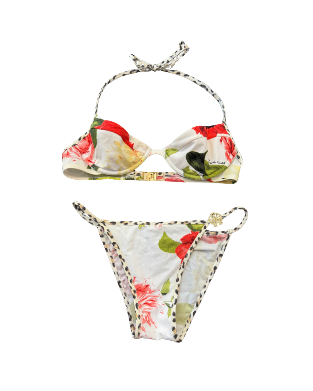 Roberto Cavalli Leopard Floral Rhinestone Accent Bikini